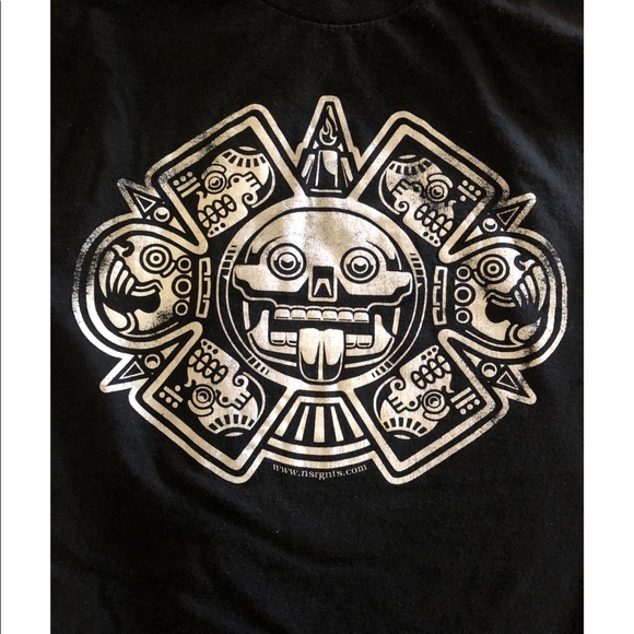 PRE-WORN AZTECA PRINT BLACK TEE SIZE LARGE UNISEX - Picture 3 of 5